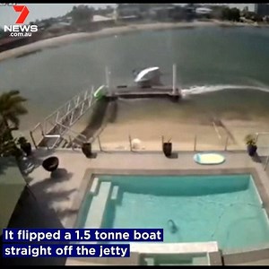 32K views · 34 shares | CCTV caught the moment a whirlwind ripped through a Gold Coast canal and flipped a 1.5 tonne boat right off the nearby jetty. Read more: https://7news.link/H17LaO #7NEWS | 7NEWS Australia | Facebook