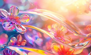 Download Colorful bloom of translucent flowers in a dreamlike fantasy landscape for free