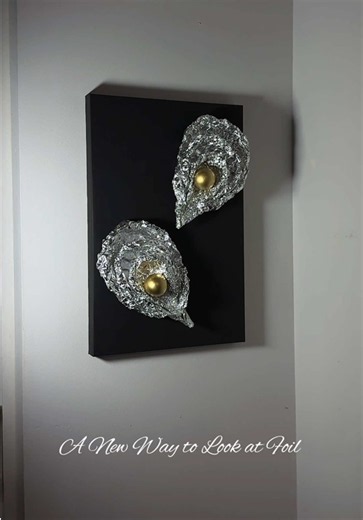 Aluminum foil wall art: organic black & gold textured decor
