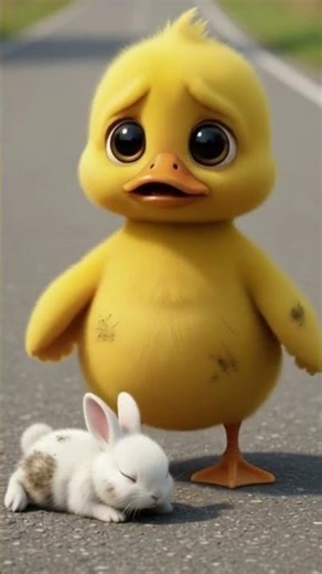 Duck Cries Holding Injured Bunny After Accident 😭🐰 #SadDuck #CuteBunny #DuckAndBunny
