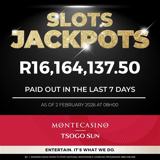 The slot machines have been busy at Montecasino. 🎰 Across the gaming floor, recent payouts have added up quickly, with winning amounts topping R16,164,137.50 this week. From familiar favourites to progressive machines, there’s been no shortage of excitement right here in Fourways. 💰 If you love the thrill of the spin, now’s a great time to stop by. See more about our gaming experience on montecasino.co.za | Montecasino