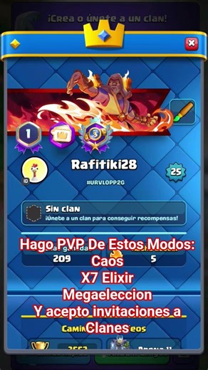 PVP:CAOS / X7 ELIXIR /MEGAELECCION Y ACEPTO INVITACIONES A CLANES #clashroyale