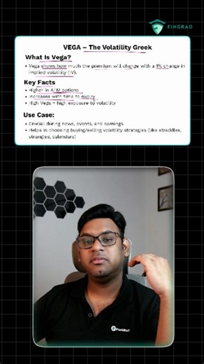 FinGrad on Instagram: "Vega is the amount an option's price is expected to change for a 1% change in implied volatility. It influences both call and put options similarly by increasing their value when volatility rises. #tradingstrategy #explorepage #learntrading #optionstrading #optionsgreeks #optiontrader"