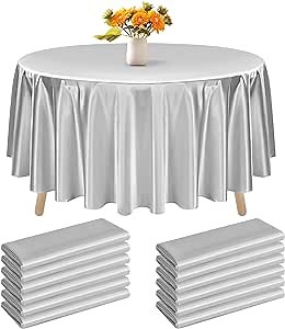 12 PCS 90 inch silver Round Satin Tablecloth,Premium Silky Table Cloth Smooth Fabric Table Cloth Cover Bright Sikly Satin Tablecloths for Wedding Party Banquet Big Event Kitchen Dining Table Covers