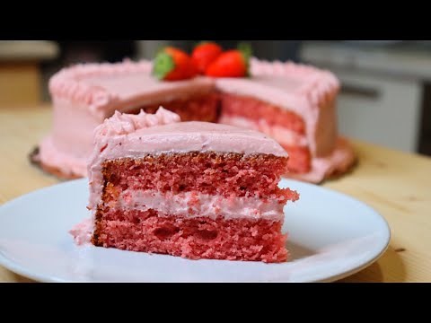 STRAWBERRY CAKE FROM SCRATCH - NO BOX CAKE MIX - NO JELL O - STRAWBERRY CAKE