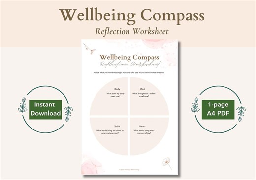 Wellbeing Compass. Reflection Worksheet Printable. Self-care & Self-discovery Journal PDF. Mindfulness Resources. Love, Clarity, Balance - Etsy