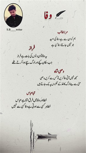 “Wafa – Heart Touching Urdu Poetry | Faraz x Ghalib x Wasi Shah”). #poetry #shorts