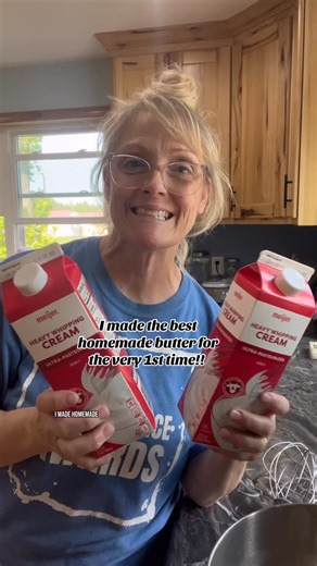 Heather Bell on Instagram: "I made homemade butter for the first time with the heavy cream that I had left over from making things for Noah’s graduation party, I didn’t wanna waste it, so I had to try it out and holy cow. Is it amazing #butter #homemadebutter #justthebells10 #bigfamilylife #familygoals #easyrecipes #fromscratch #homemadefood #homestyle #homesteading #sogood"