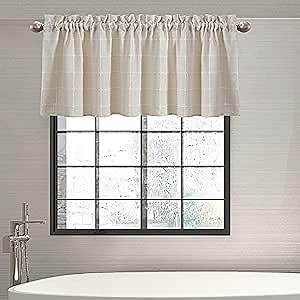 Shunjie.Home Farmhouse Valances for Windows, Light Filtering Linen Plaid Curtain Valances, Semi Sheer Window Valance for Kitchen Bedroom Bathroom Living Room (Light Beige, 52" x 18")