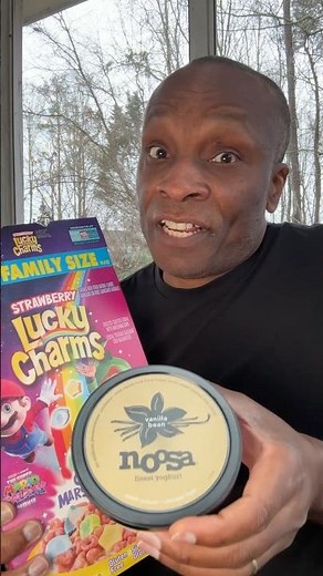 MARCH MADNESS DAY 9 - NOOSA YOGHURT WITH STRAWBERRY LUCKY CHARMS #yogurt #cereal #snacks
