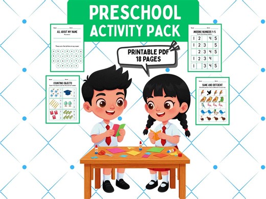 Preschool Printable Activity Pack | Fun Learning Worksheets | 18 Pages - Etsy