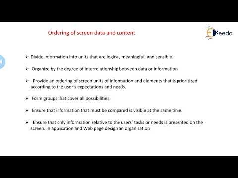Organising Screen Elements and Ordering of Screen Data and Content