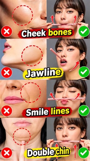 4 Face Yoga Exercises for Cheekbones, Jawline, Smile Lines & Double Chin ✨ #Shorts