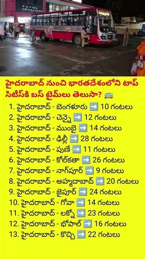 Hyderabad to Top Indian Cities Bus Travel Time in Telugu | How Many Hours It Takes?#bus#shorts