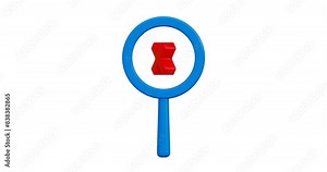 Magnifying glass with error sign. Finding problems and errors in the data. 3d 4k animation, cartoon style, isolated, transparent background.