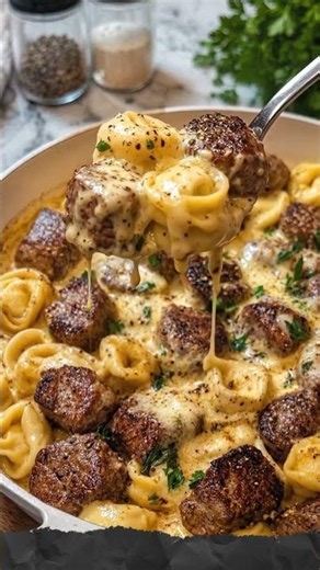 Creamy Provolone Garlic Butter Steak and Tortellini Skillet