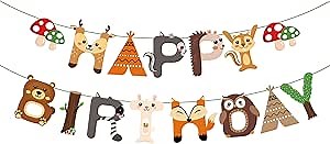 Woodland Creature Birthday Banner,Woodland Animals Happy Birthday Forest Friend Animal Banner for Kids,Boys,Baby Shower,Birthday Party Decoration