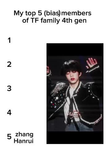 My top 5 bias members of TF family 4th gen #zhanghanrui #wanglujie #zhangguiyuan #zhangyiran #chenyiheng