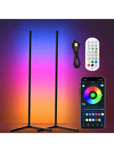 LED Wall Corner Lamp, USB POWERED RGB Corner Floor Lamp With APP,Remote Control And Timing Function Color Changing, 16 Million Colors & 68+ Scene Color Changing Ambience Light With Music Sync For Living Room, Bedroom, Gaming Room. | SHEIN