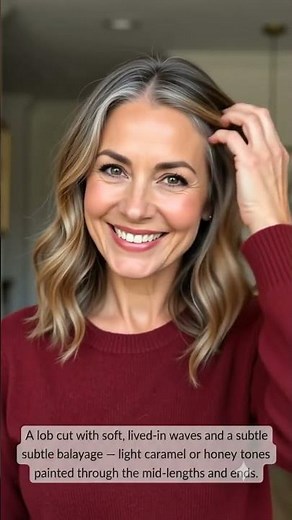 Textured Wavy Lob with Balayage Hairstyle for Women Over 60
