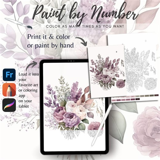 Color by Number for Adult, Beautiful Flower, Paint by Number Printable for Procreate (digital Download, Printable PDF)| 953 - Etsy