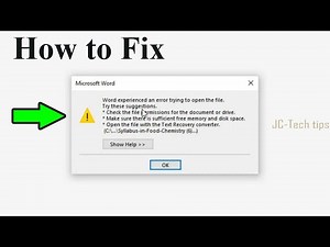 Word Experienced an error trying to open the file in Ms Word