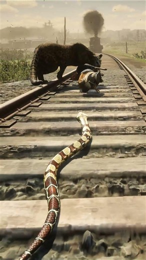 Snake Kills Cheetah on Railway - Train Hits Everyone - Snake Survives! RDR2 #shorts #reels