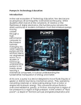 Pumps in Technology Education - Reading Passage and x 10 Questions