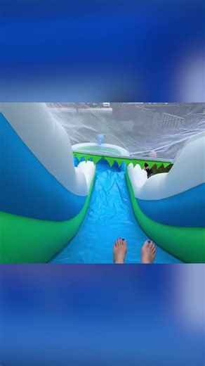 Diving into a GIANT BLUE Lagoon! Inflatable Water Slide Review#ozis #Water slide