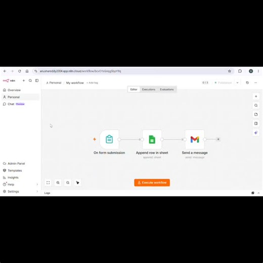 #n8n #workflowautomation #automation #googleforms #googlesheets #gmail #nocode #lowcode #techprojects #learninginpublic #softwaredevelopment #aiautomation #opentowork | Gangarapu Anusha Reddy