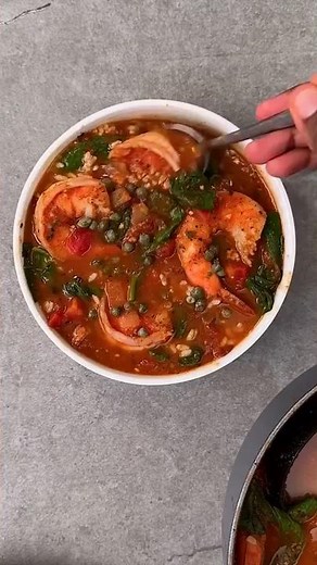 Easy Shrimp Soup Recipe - Creamy Mediterranean Tomato and Rice Soup #seafood #souprecipe