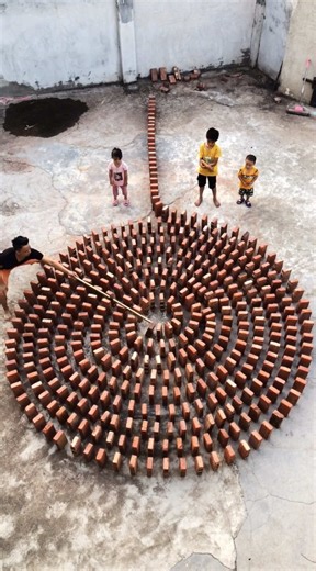 This talented father creates mesmerizing brick domino setups together with his children. His social media highlights heartfelt moments of teamwork and creativity, captivating audiences around the world. Artist: L979997979L / 陈佳其 on Douyin #satisfying