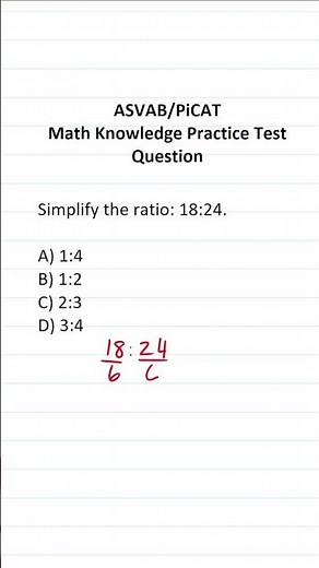 ASVAB/PiCAT Math Knowledge Practice Test Q: Ratios #acetheasvab with #grammarhero #afqt
