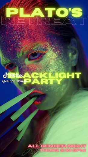 Tonight we have a special edition of Plato’s Retreat! The club is lit with ALL BLACK LIGHTS so wear your UV-reactive gear and party with us! #wecanhost #lbgt #trans #gay #pittsburghgay