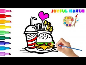 How to Draw a Hamburger Combo Meal | Step by Step | Easy for Beginners