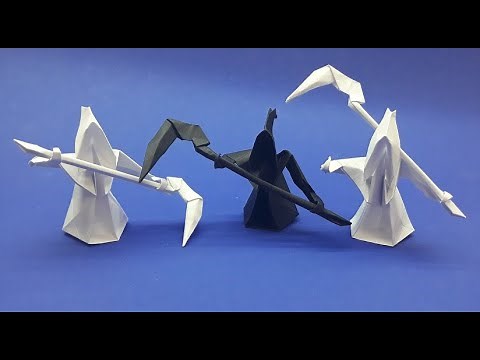 Origami Demon Reaper.Ghost of Halloween.Idea for Halloween. How to make Death God Sickle with paper.