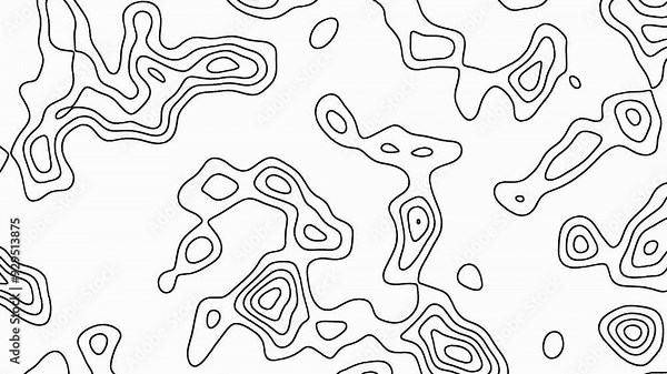 black illustration of a paint circles white background, seamless pattern with lines, Abstract animated outline topographic contour map. seamless abstract loop background.