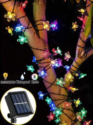 20/50/100 LED Solar Cherry Blossom Light String -16.4/22.97/39.37FT, With 8 Lighting Modes, Outdoor Waterproof Garden Light, Intelligent Induction Light, No Electricity Fee, Suitable For Courtyard, Terrace, Fence, Wall, Pavilion, Camping Landscape Decoration, Adding Beautiful Decoration To Easter, Gatherings, Weddings, Parties, Festivals, Etc., Mother's Day Gift (Warm White/White/Color) | SHEIN