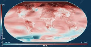 Climate Model: Surface Temperature Compared to 20th Century Average - 2006-2100 (Representative Concentration Pathways 8.5). Wagner VI projection. NOAA/GFDL dataset ID: 438