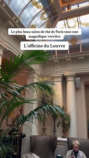 L’Officine du Louvre is located inside the Hôtel du Louvre on Place André Malraux. This beautiful tea salon sits under a large glass roof that keeps the room bright all day. The place has a classic apothecary setup with jars lined up on the shelves and a layout built for long breaks. People come here for tea, pastries, and a quiet stop between the Louvre and Palais-Royal. Been here yet? 🤩 📽️@jvlparis 🙏 | Love French and France