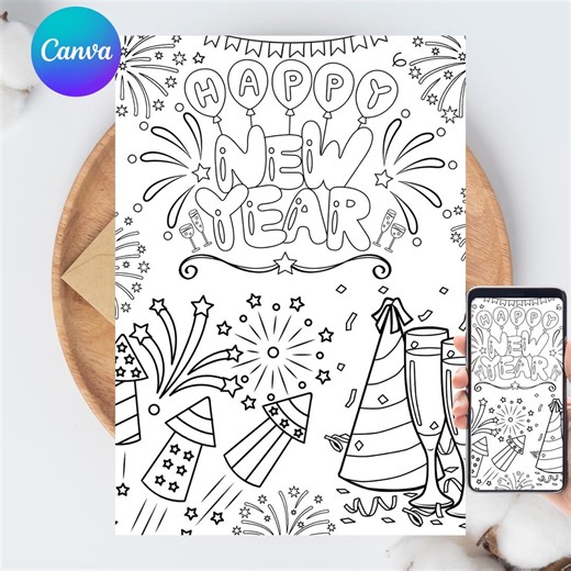 New Year 2026 Coloring Pages Bundle – 1-page Printable PDF for Kids & Adults - Etsy