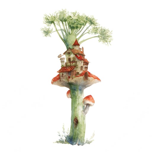 Mushroom House Junk Journal Pages: Watercolor Fantasy, Green & Red Jpgs for Scrapbooking - Etsy