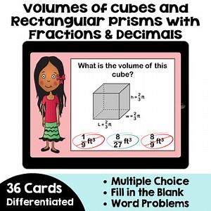 Volume of Cubes and Rectangular Prisms with Fractions and Decimals Boom Cards