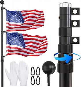 Flag Pole for Outside In Ground - 25 FT Heavy Duty Telescopic Flagpole Kit for Yard - Extra Thick Outdoor Telescoping Flag Poles with 3x5 American Flag for Residential or Commercial, Black