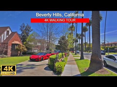 Beverly Hills Los Angeles Walk Around - 4K Walking Tour, Mega Mansions