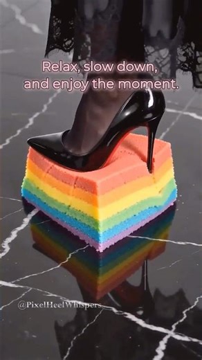 【4K】【ASMR】Black Patent Heels Gracefully Rest on Rainbow Layered Cube Sand ✨ Light Bliss
