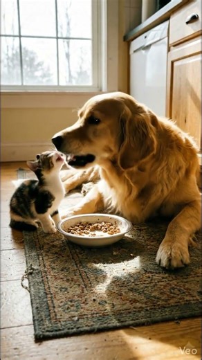 The Sweetest Bond: Gentle Dog Shares Meal with Tiny Kitten 🥺❤️