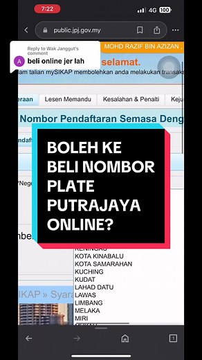 Cara Beli Nombor Plate Secara Online di JPJ