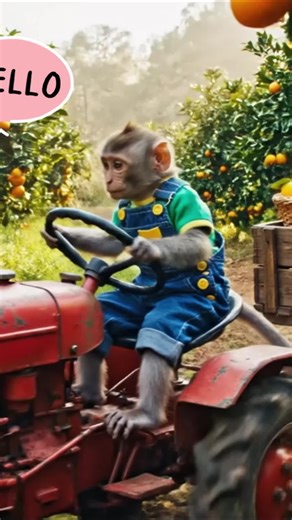 Baby Monkey Sails an Orange Boat and Gets Food