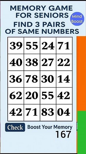 Simple Brain Training for Seniors & Adults Match the Numbers